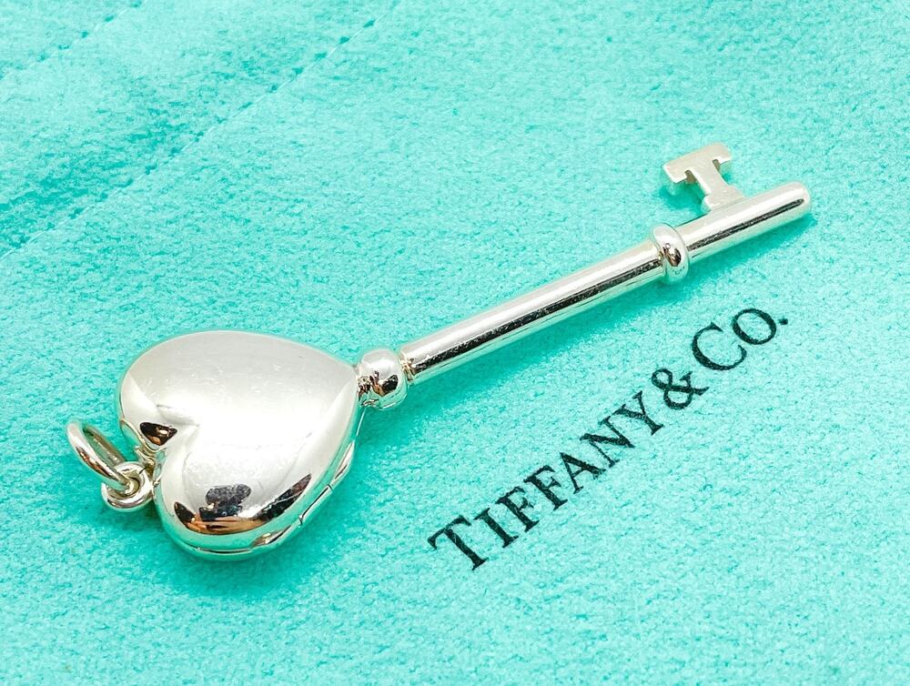 Tiffany & Co. Sterling Silver Heart Key Locket Pendant w/ Pouch